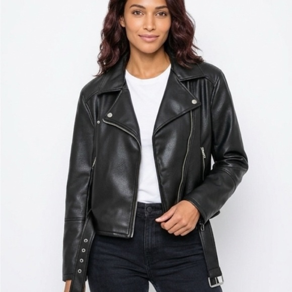 H&M Black Faux Leather Moto Jacket with Silver Hardware - Picture 3 of 5